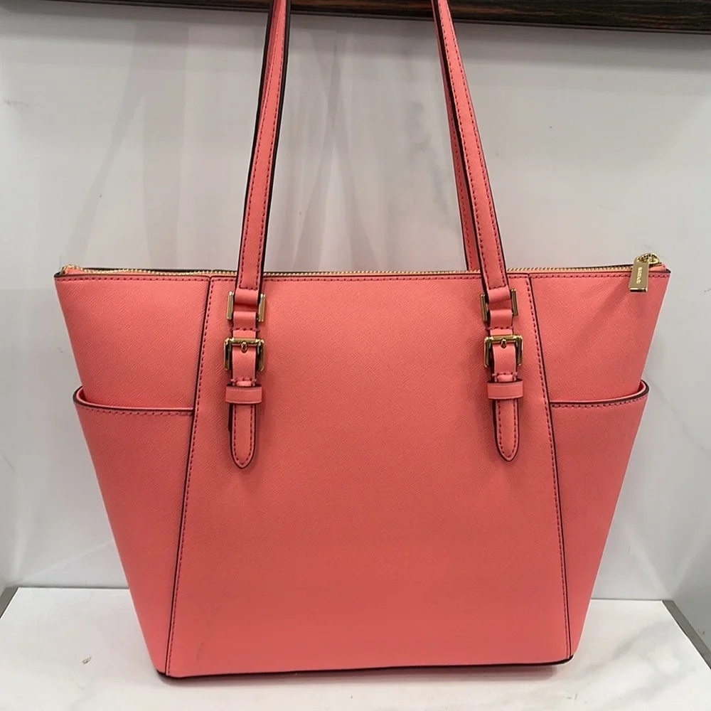 MICHAEL KORS Charlotte Large Leather Top-Zip Tote Tea Rose